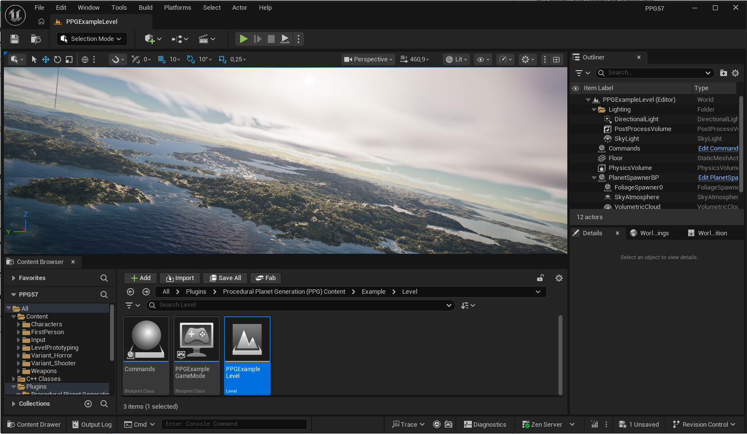 Example level open in the editor
