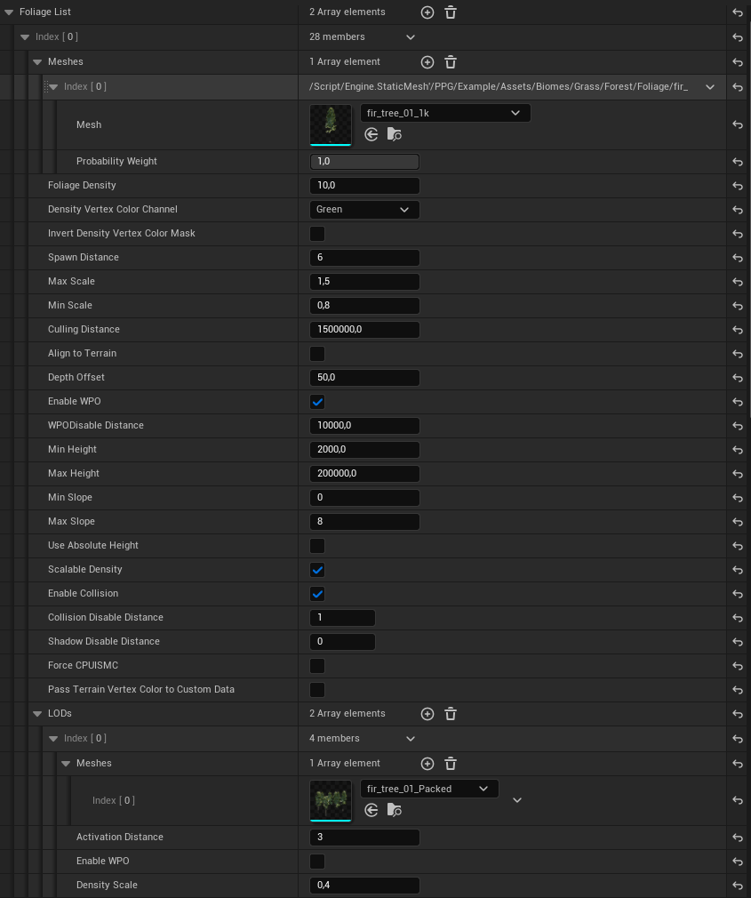 Configured Foliage Data Asset