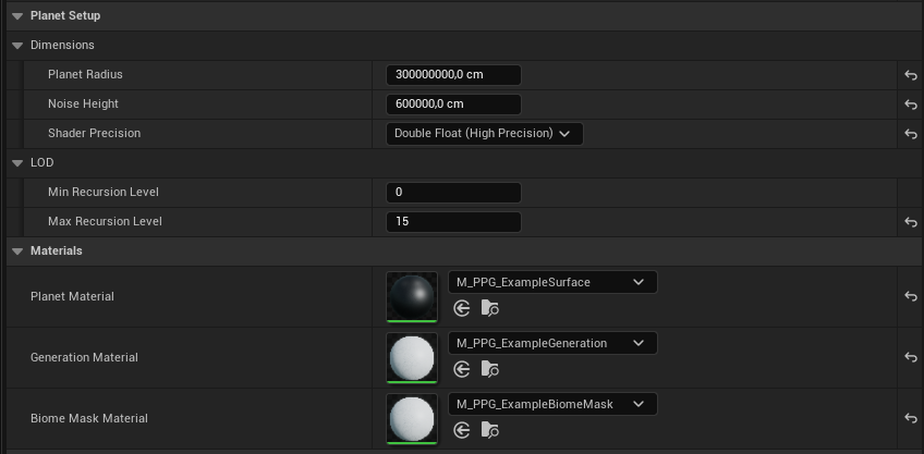 Planet Data material assignments