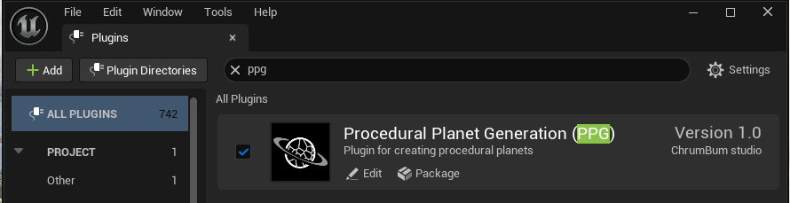 PPG enabled in the Unreal Plugins window